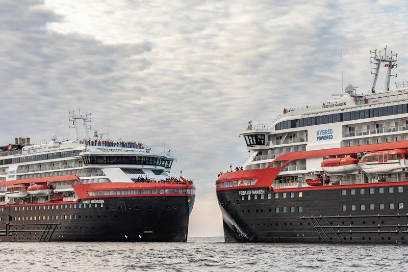 Hurtigruten Hybrid Cruise Ships Meet in Northwest Passage